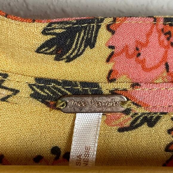 Free People Easy Girl Tunic High-Low Top L Yellow Floral Bell Sleeve - Picture 8 of 9